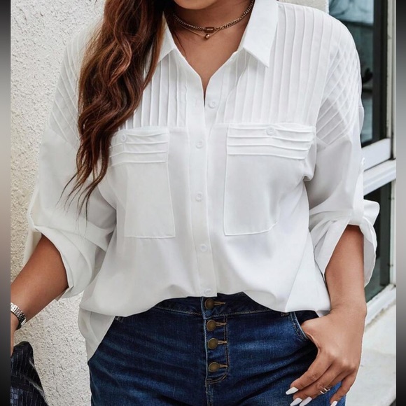 COPY - Classic white pleated oversized button up boyfriend top - Picture 6 of 10